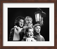 Framed Children Singing Christmas Carols Outdoor By Lantern Light