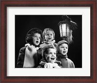 Framed Children Singing Christmas Carols Outdoor By Lantern Light