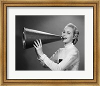 Framed Cheerleader Yelling Into Megaphone