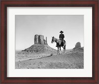 Framed Navajo Indian In Cowboy Hat On Horseback With Monument Valley Rock Formations In Background