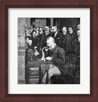 Framed Engraving Of Alexander Graham Bell Making First Long Distance Telephone Call From New York To Chicago In 1892