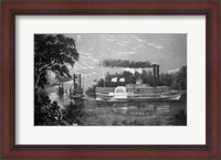 Framed Steamboats Rounding A Bend On Mississippi River Parting Salute Currier & Ives Lithograph 1866