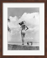 Framed Woman Standing On Tropical Beach Wall