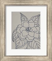 Framed Gardenia Line Drawing Gray Crop