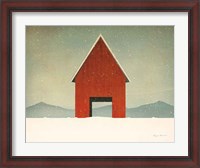 Framed Red Barn Winter