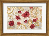 Framed Elegant Fresco Red Gold