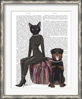 Framed Black Cat and Rottweiler Book Print