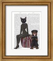 Framed Black Cat and Rottweiler Book Print