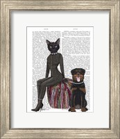 Framed Black Cat and Rottweiler Book Print