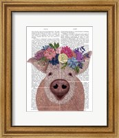 Framed Pig and Flower Crown Book Print