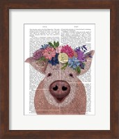 Framed Pig and Flower Crown Book Print