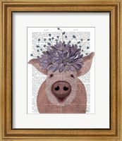 Framed Pig and Lilac Flowers Book Print