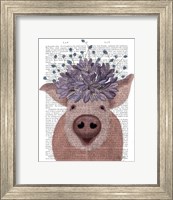 Framed Pig and Lilac Flowers Book Print