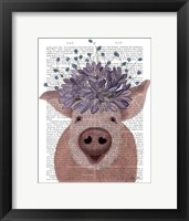 Framed Pig and Lilac Flowers Book Print