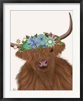 Framed Highland Cow with Flower Crown 2, Portrait