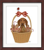 Framed Christmas Des - Dog in Basket with Gingerbread Men