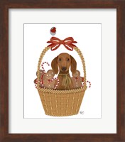 Framed Christmas Des - Dog in Basket with Gingerbread Men