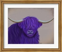 Framed Highland Cow 5, Purple, Portrait