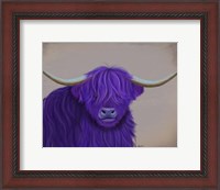 Framed Highland Cow 5, Purple, Portrait