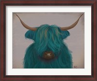 Framed Highland Cow 3, Turquoise, Portrait