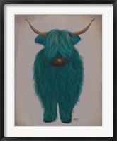 Framed Highland Cow 3, Turquoise, Full