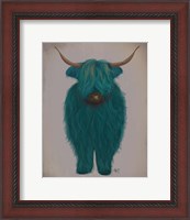 Framed Highland Cow 3, Turquoise, Full