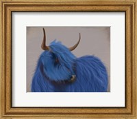 Framed Highland Cow 2, Blue, Portrait
