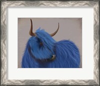 Framed Highland Cow 2, Blue, Portrait
