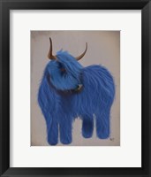 Framed Highland Cow 2, Blue, Full