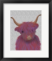 Framed Highland Cow 7, Pink And Purple, Portrait