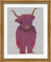 Framed Highland Cow 7, Pink And Purple, Full