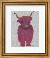 Framed Highland Cow 7, Pink And Purple, Full