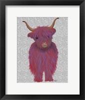 Framed Highland Cow 7, Pink And Purple, Full