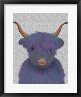 Framed Highland Cow 7, Purple, Portrait