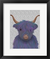 Framed Highland Cow 7, Purple, Portrait