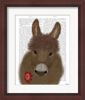 Framed Donkey Red Flower Book Print