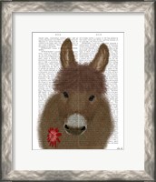 Framed Donkey Red Flower Book Print