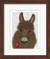 Framed Donkey Red Flower Book Print