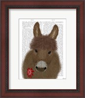 Framed Donkey Red Flower Book Print