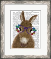 Framed Donkey Purple Flower Glasses Book Print