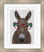 Framed Donkey Red Flower Glasses Book Print