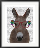 Framed Donkey Red Flower Glasses Book Print