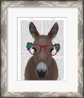 Framed Donkey Red Flower Glasses Book Print