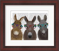 Framed Donkey Trio Flower Glasses Book Print