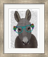 Framed Donkey Turquoise Flower Glasses Book Print
