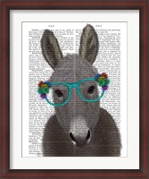 Framed Donkey Turquoise Flower Glasses Book Print