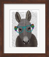 Framed Donkey Turquoise Flower Glasses Book Print