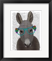 Framed Donkey Turquoise Flower Glasses Book Print