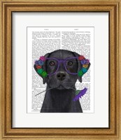 Framed Black Labrador and Flower Glasses Book Print