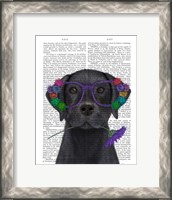 Framed Black Labrador and Flower Glasses Book Print